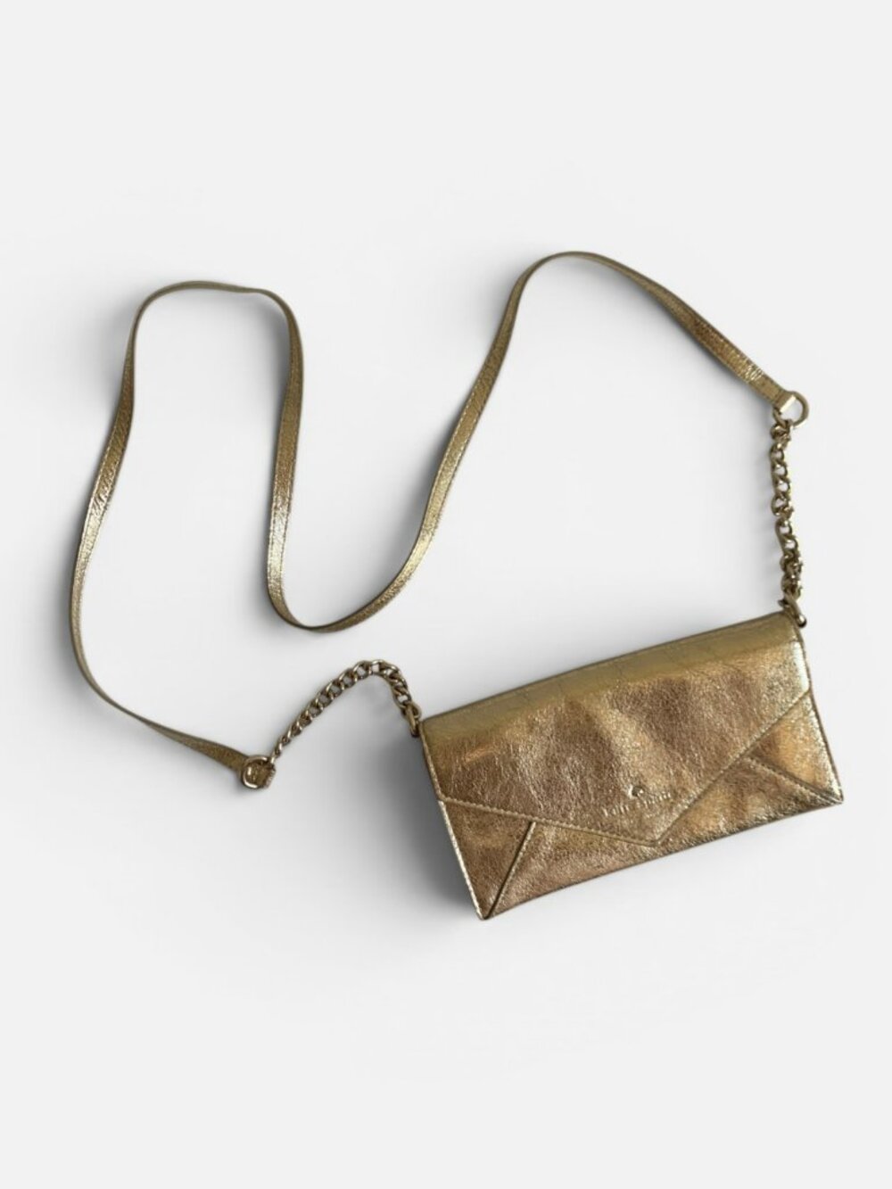 Kate Spade Harrison Street Gold Metallic Envelope Clutch Crossbody Wallet Purse